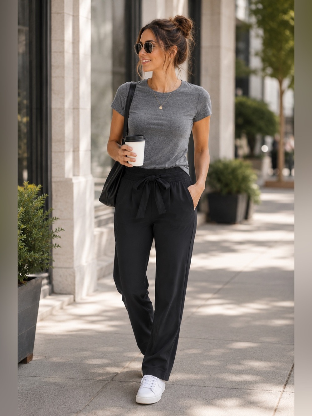 Athleta Skyline Pant II Black Travel Pants Tie Waist Lightweight Size 0